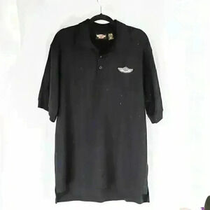 Harley Davidson Size L 100% Cotton 100 year anniversary logo front polo black